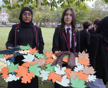 Students with the wreath